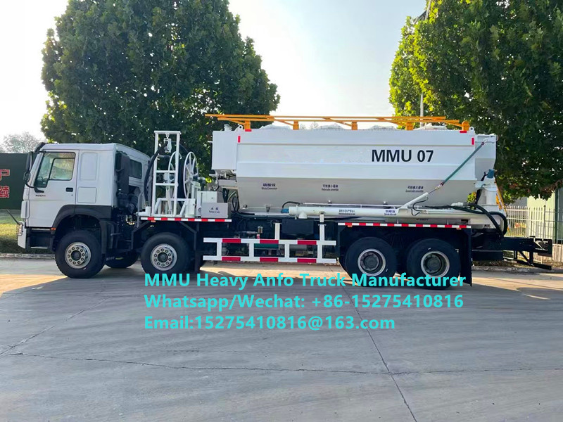 Super Safety HOWO خلط وشحن متفجرات زيت الأمونيوم الثقيل متعددة الوظائف شاحنة 15/20/25 طن مستحلب ثقيل ANFO شاحنة زامبيا / زيمبابوي / تنزانيا / غانا / غينيا / بيرو خدمة تفجير التعدين